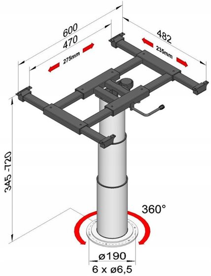 NOGA STOŁU OBROTOWA 600x482 mm OUTLET