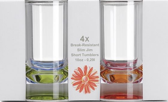 SZKLANKA FLAMEFIELD WYSOKA KOLOROWE DNO 290 ml 4 szt.