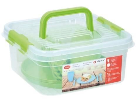 ZESTAW OBIADOWY PIKNIKOWY BOX 21 szt. ZIELONY