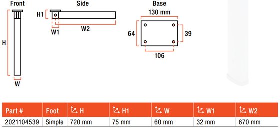 NOGA STOŁU SREBRNA 720x60x32 mm