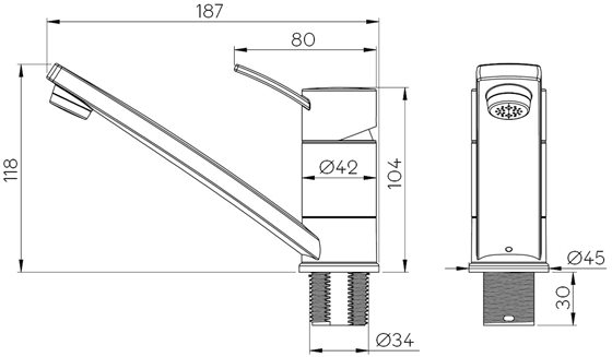 KRAN BATERIA REICH CONTUR E 33 mm CHROM UNIQUICK