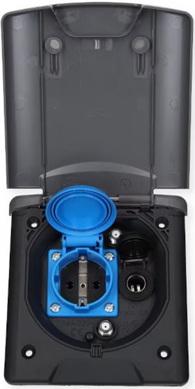 GNIAZDO ELEKTRYCZNE 230V/12V/TV/SAT MAGNETYCZNE CIEMNY SZARY ZEWNĘTRZNE