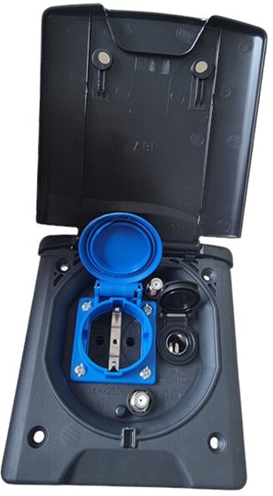 GNIAZDO ELEKTRYCZNE 230V/12V/TV/SAT MAGNETYCZNE CZARNE ZEWNĘTRZNE