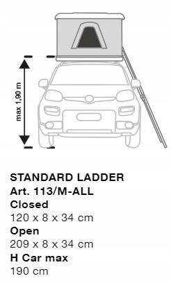 DRABINA DO ŁÓŻKA DACHOWEGO DO POJAZDU MAX.190 cm