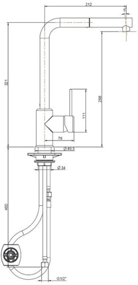 KRAN BATERIA ARGO 35 mm CHROM MAT WYSOKA KUCHENNA