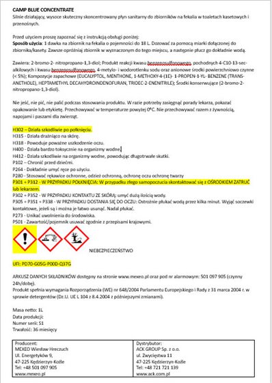 PŁYN ACK CAMP BLUE KONCENTRAT 1L