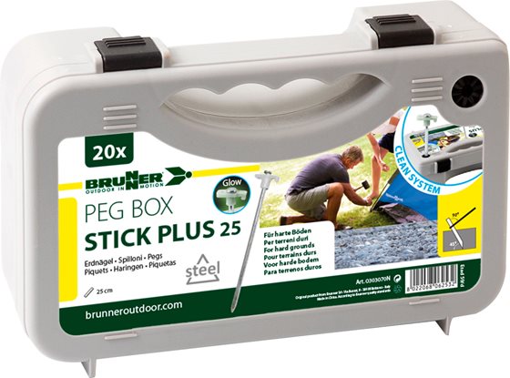 ŚLEDZIE BRUNNER SET PEG BOX STICK PLUS 25 cm 20 szt. ZESTAW W WALIZCE