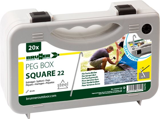 ŚLEDZIE BRUNNER SET PEG BOX SQUARE 22 cm 20 szt. ZESTAW W WALIZCE