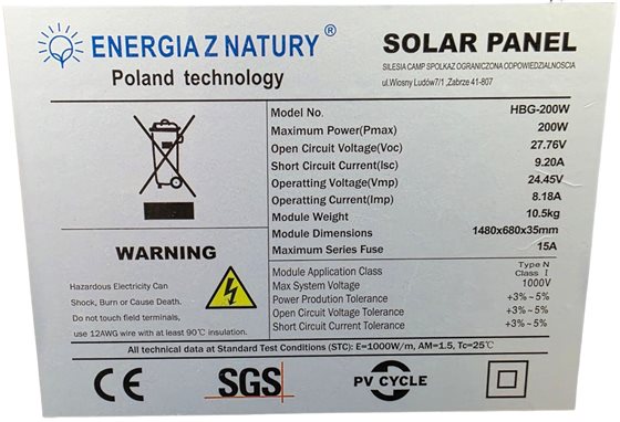 PANEL FOTOWOLTAICZNY 200W MONO BF MAXX