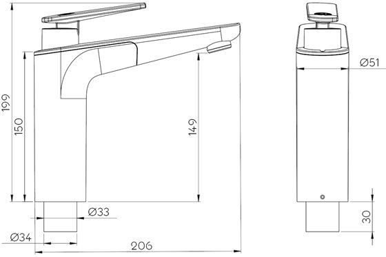 KRAN BATERIA REICH VECTOR S 33 mm CHROM