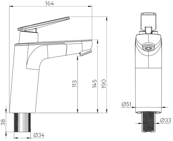 KRAN BATERIA REICH VECTOR E5 33 mm CHROM