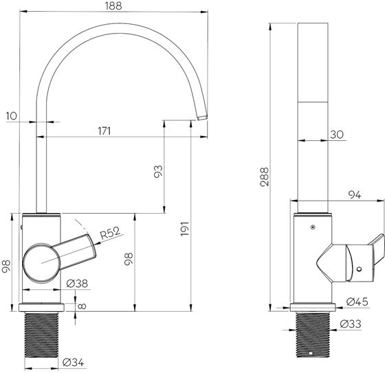 KRAN BATERIA REICH CONTUR S90 33 mm